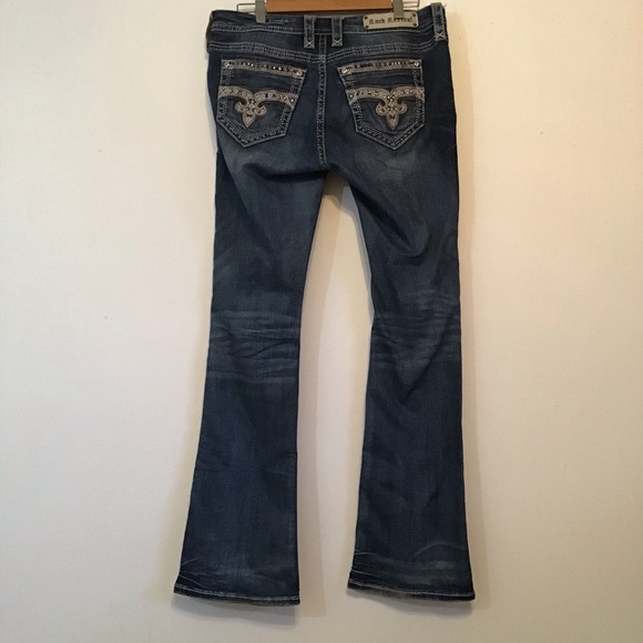 Rock Republic Haine Easy Bootcut Blue Jeans with Embroidery and Rhinestones. - Picture 2 of 6